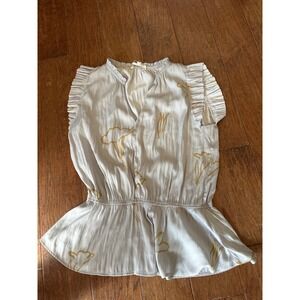 Grade & Gather Floral Peplum Blouse Grey Gold Ruffle Sleeveless Top 40553SF L